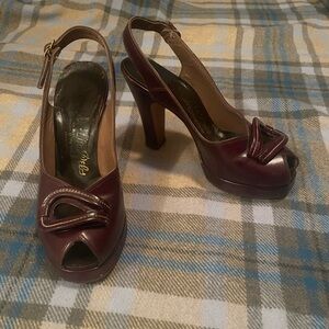 1940s De Lisa Debs Brown Slingback High Heels 6.5
